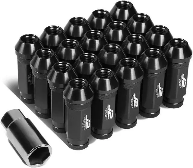 Main image of J2 Engineering LN-T7-028-15-BK J2 Engineering 7075 -T6 Forged Aluminum M12X1.5 20Pcs 60mm Height Open -End Lug Nut Set w/Adapter Key (Black)