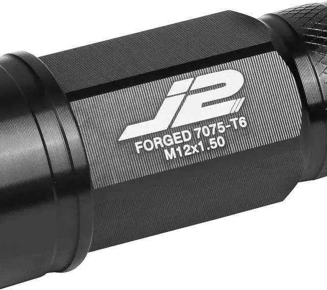 Alt view image 3 of 6 - J2 Engineering LN-T7-025-15-BK J2 Engineering 7075 -T6 Forged Aluminum M12 x 1.5 20 Pcs 70mm Open End Lug Nut Set w/ Adapter Black