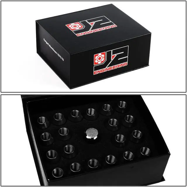 Alt view image 7 of 7 - J2 Engineering LN-T7-008-15-BK J2 Engineering 7075 -T6 Forged Aluminum M12X1.5 20Pcs 44mm Height Open -End Lug Nut Set w / Socket Adapter (Black)