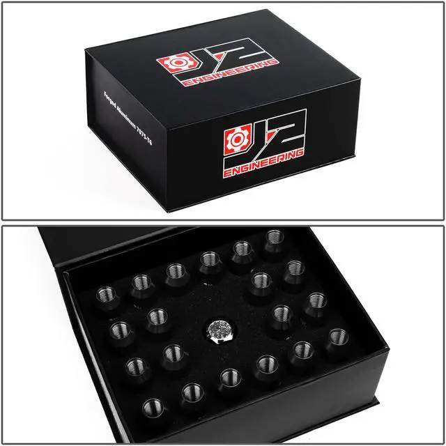 Alt view image 7 of 7 - J2 Engineering LN-T7-010-15-BK J2 Engineering 7075 -T6 Forged Aluminum M12X1.5 16Pcs 60mm Height Open -End Lug Nut Set w / 4Pcs Lock+Key (Black)