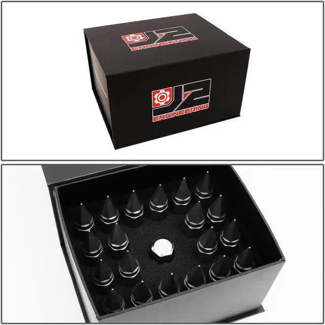Alt view image 6 of 6 - J2 Engineering LN-T7-017-15-BK J2 Engineering 7075 -T6 Forged Aluminum M12X1.5 20Pcs 90mm Height Spiky Cap Lug Nut Set w / Socket Adapter (Black)