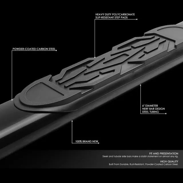 Alt view image 2 of 6 - DNA Motoring STEPB-6O-016-BK For 19-20 Ram Truck 1500 Quad Cab Pair Powdercoated Steel 6"Wide Oval Tubing Running Board Side Step Nerf Bar w/Mounting Bracket