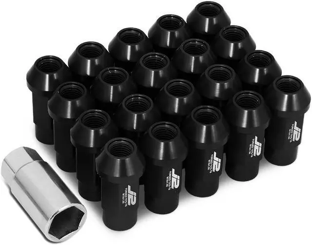 Main image of J2 Engineering LN-T7-034-15-BK J2 Engineering 7075 -T6 Forged Aluminum M12X1.5 20Pcs 50mm Height Open -End Lug Nut Set w / Socket Adapter (Black)