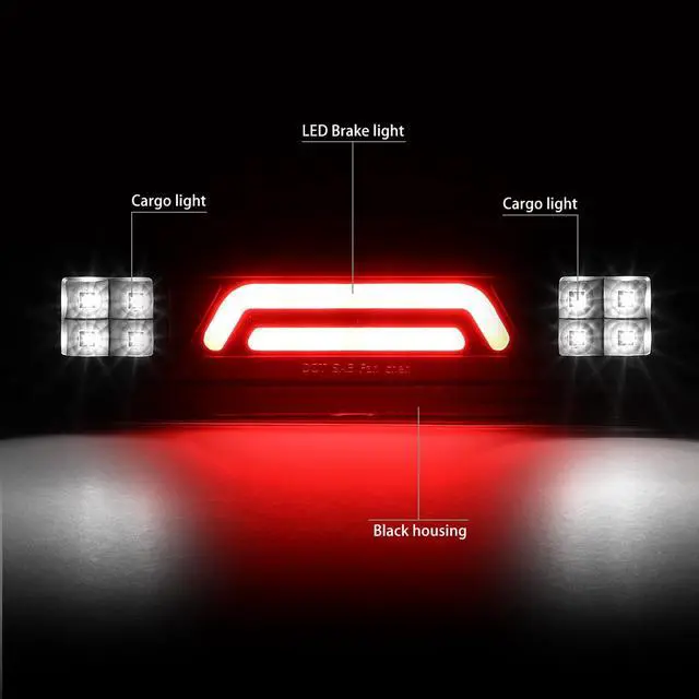 Alt view image 2 of 6 - DNA Motoring 3BL-DRM02-3D-LED-BK For 2002 to 2009 Dodge RAM Truck 1500 2500 3500 3D LED Bar 3rd Third Tail Brake Light w/Cargo Lamp Black Housing 03 04 05 06 07 08