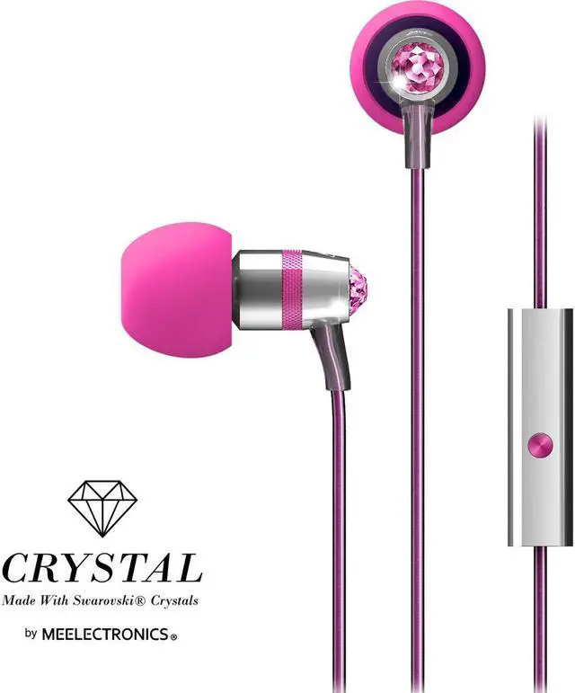 Alt view image 5 of 20 - Mee audio Pink  EP-M11J-PK-MEE  3.5mm  Connector In-Ear Headphones with Microphone Made with Swarovski Crystals