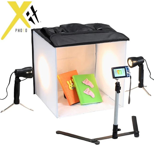 Alt view image 7 of 12 - Xit Portable Light Box Photo Studio with 2 Backgrounds, 2 Lights, Tripod & Carrying Case