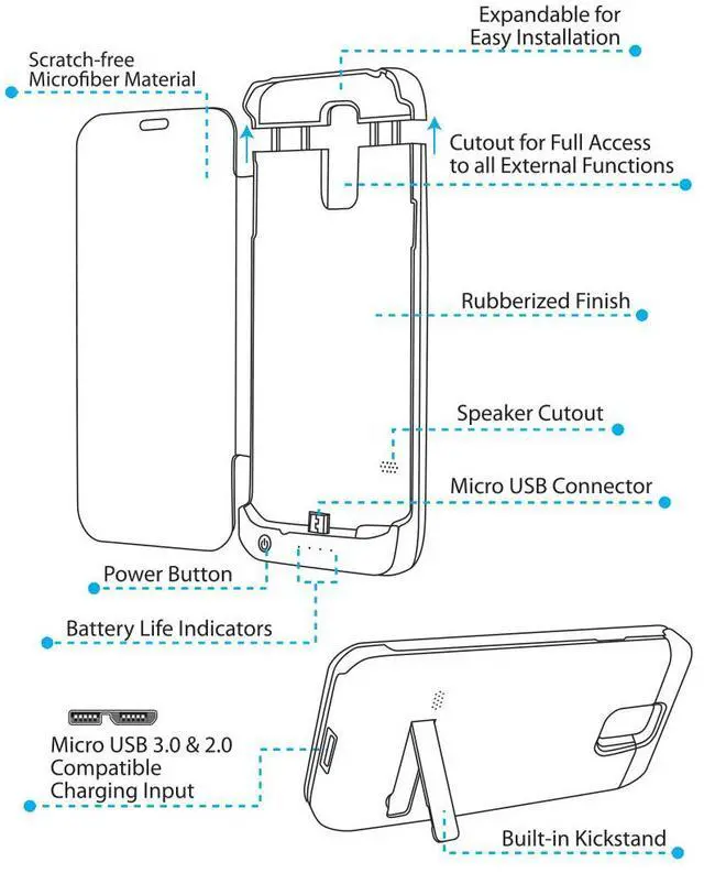Alt view image 4 of 12 - Naztech PowerCase Carrying Case (Flip) for Smartphone - Black