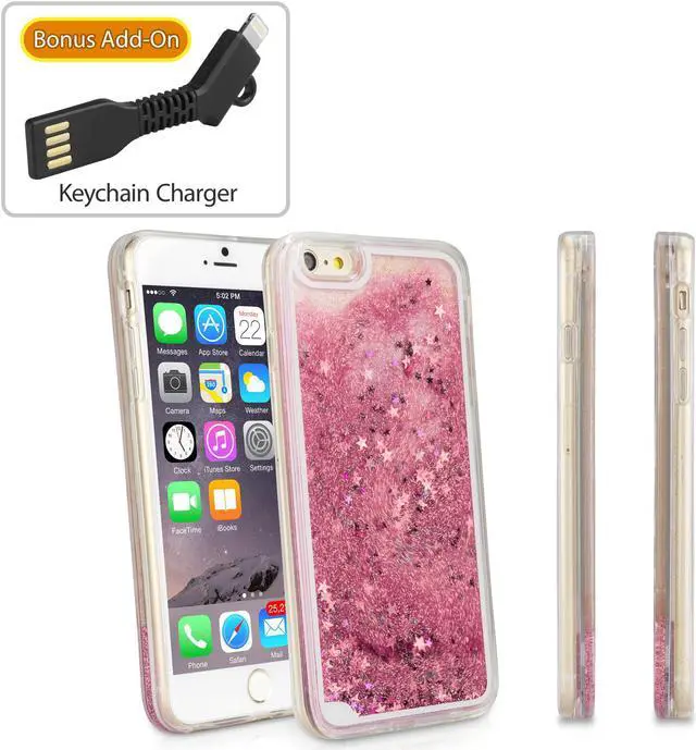Alt view image 2 of 6 - iPhone 6 Plus Case, BoxWave [StarShine Case with BONUS Keychain Charger] Hybrid Hard Shell / TPU Liquid Sparkle Case for Apple iPhone 6 Plus, 6s Plus