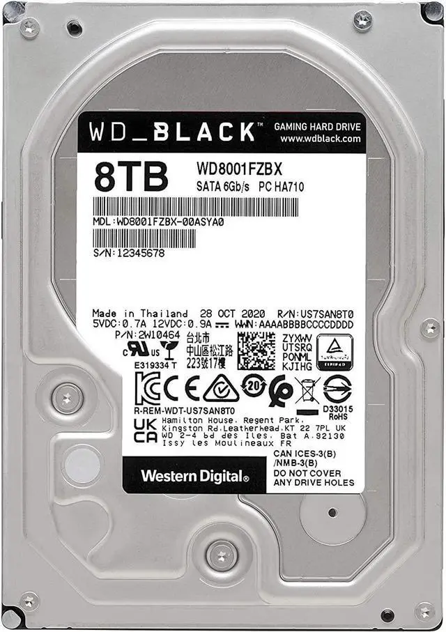Alt view image 3 of 4 - [Ref] Western Digital 8TB WD Black Performance Internal Hard Drive HDD - 7200 RPM, SATA 6 Gb/s, 256 MB Cache, 3.5" - WD8001FZBX
