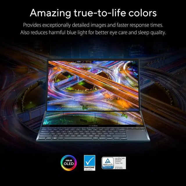 Alt view image 8 of 11 - ASUS ZenBook Pro Duo 15 OLED UX582 Laptop, 15.6 OLED 4K Touch Display, i7-12700H, 16GB, 1TB, GeForce RTX 3060, ScreenPad Plus, Windows 11 Home, Celestial Blue, UX582ZM-AS76T