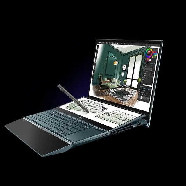Alt view image 11 of 11 - ASUS ZenBook Pro Duo 15 OLED UX582 Laptop, 15.6 OLED 4K Touch Display, i7-12700H, 16GB, 1TB, GeForce RTX 3060, ScreenPad Plus, Windows 11 Home, Celestial Blue, UX582ZM-AS76T