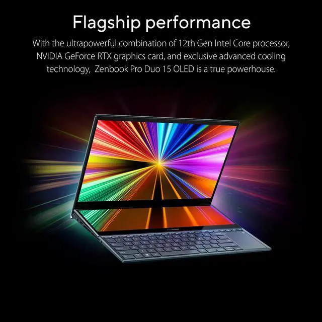Alt view image 6 of 11 - ASUS ZenBook Pro Duo 15 OLED UX582 Laptop, 15.6 OLED 4K Touch Display, i7-12700H, 16GB, 1TB, GeForce RTX 3060, ScreenPad Plus, Windows 11 Home, Celestial Blue, UX582ZM-AS76T