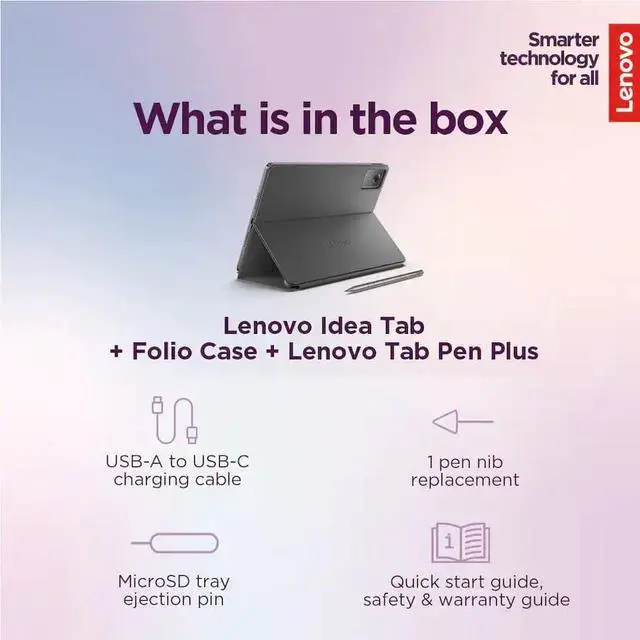 Alt view image 2 of 7 - Lenovo Idea Tab 11" Tablet with Pen & Folio Case - Dimensity 6300 / 8GB RAM / 128 GB Storage / Android 15/2.5K / 90 Hz / Luna Grey (ZAFR0929US)