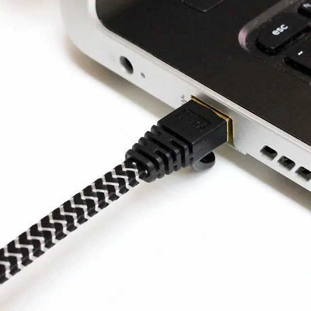 Alt view image 2 of 13 - Tera Grand - CAT7 10 Gigabit Ethernet Ultra Flat Patch Cable for Modem Router LAN Network - Built with Gold Plated & Shielded RJ45 Connectors and Nylon Braided Jacket, 6 Feet Black & White