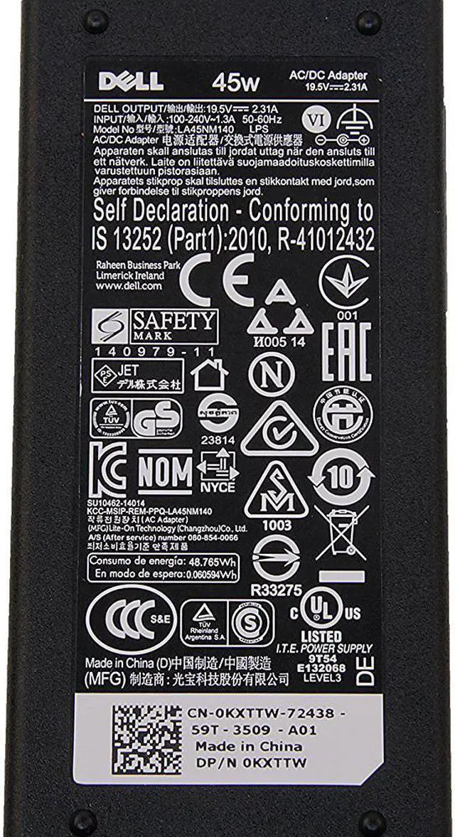 Alt view image 2 of 2 - Dell Inspiron 45W Laptop Charger Adapter Power Cord for Inspiron 15 3551 3552 3558 3559 5551 5552 5555 5558 5559 5565 5567 5568 5578 7558 7568 7569 7579; Inspiron 17 5755 5758 5759; XPS 11 12 13