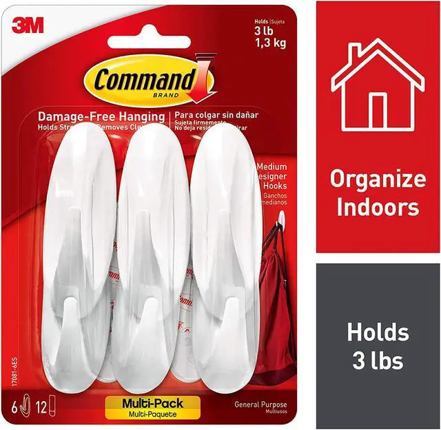Alt view image 4 of 19 - 3M Command Medium Utility Designer Adhesive Hook (6-Pack) 17081-6ES