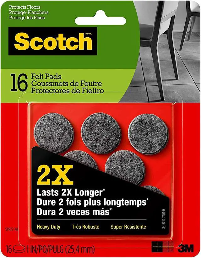 Alt view image 2 of 14 - SP872-NA Felt Pads, Heavy-Duty, Adhesive, Gray, 1-In., 16-Ct. - Quantity 1