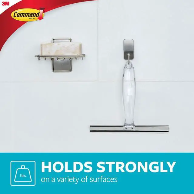 Alt view image 3 of 4 - Command Bath Squeegee and Hook [Removable]: Stainless Steel and Satin Nickel (Silver)