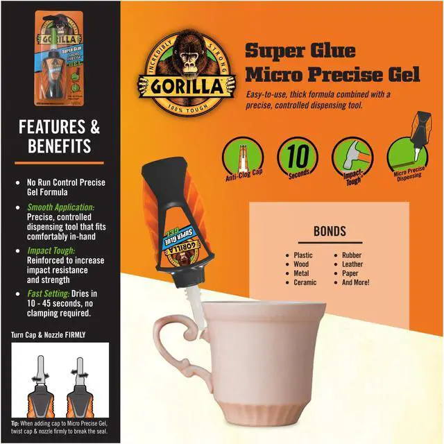 Alt view image 5 of 6 - Gorilla Super Glue Micro Precise Gel: 5.5g bottle (Clear)