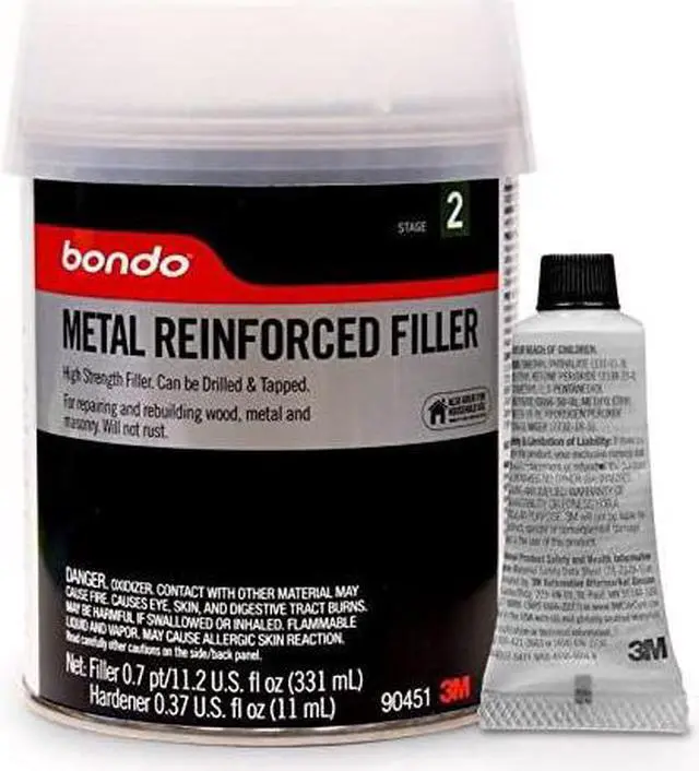 Alt view image 2 of 4 - Bondo Metal Reinforced Filler - High Strength Filler, Can be Drilled and Tapped - Will Not Rust, 11.2 Fl oz with 0.37 oz Hardener