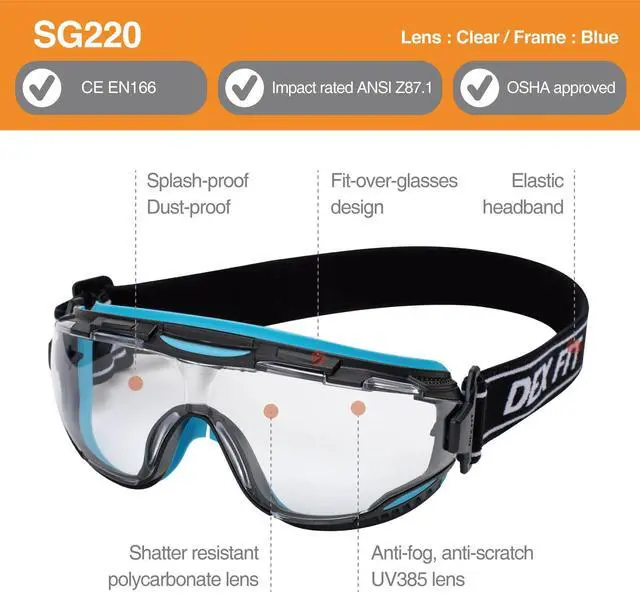 Alt view image 2 of 7 - Muveen Protective Safety Goggles (SG220N): 30cm strap (Orange)