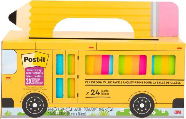Alt view image 6 of 13 - Post-it Super Sticky Notes Bus Cabinet Pack Assorted Bright Colors 65 Sheets/Pad 24 Pads/Pack (654-24SSBUS) 65424SSBUS