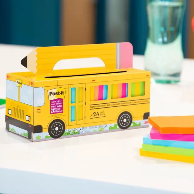 Alt view image 9 of 13 - Post-it Super Sticky Notes Bus Cabinet Pack Assorted Bright Colors 65 Sheets/Pad 24 Pads/Pack (654-24SSBUS) 65424SSBUS