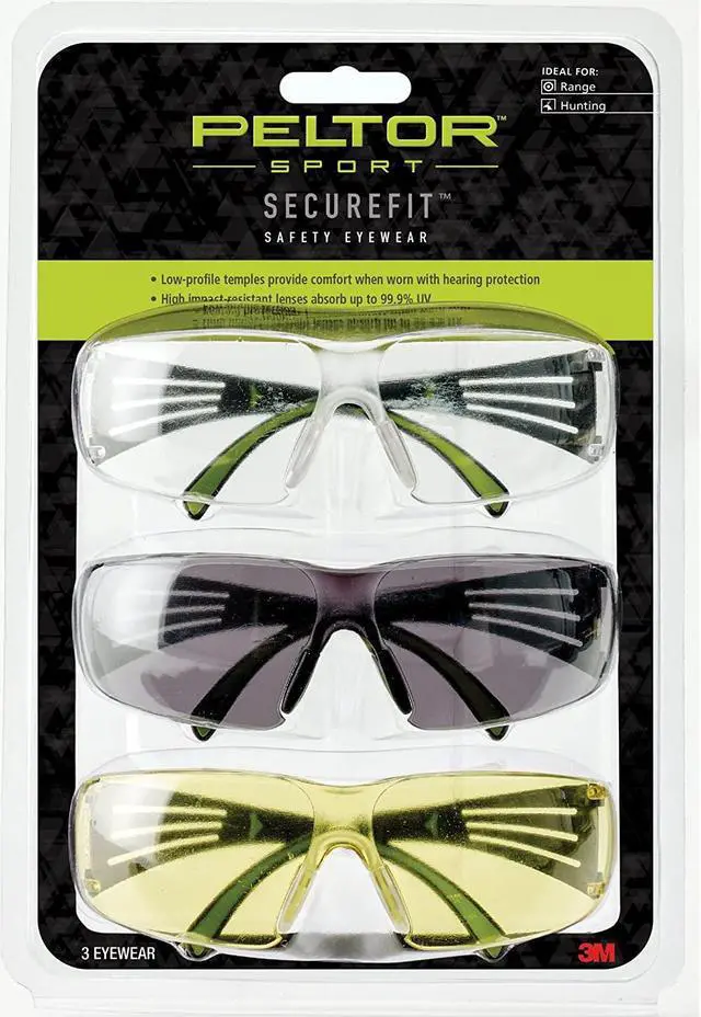 Main image of Peltor Sport SecureFit Safety Eyewear: Clear + Amber + Gray Lenses, Anti-Fog / 3-pack (Multicolored)
