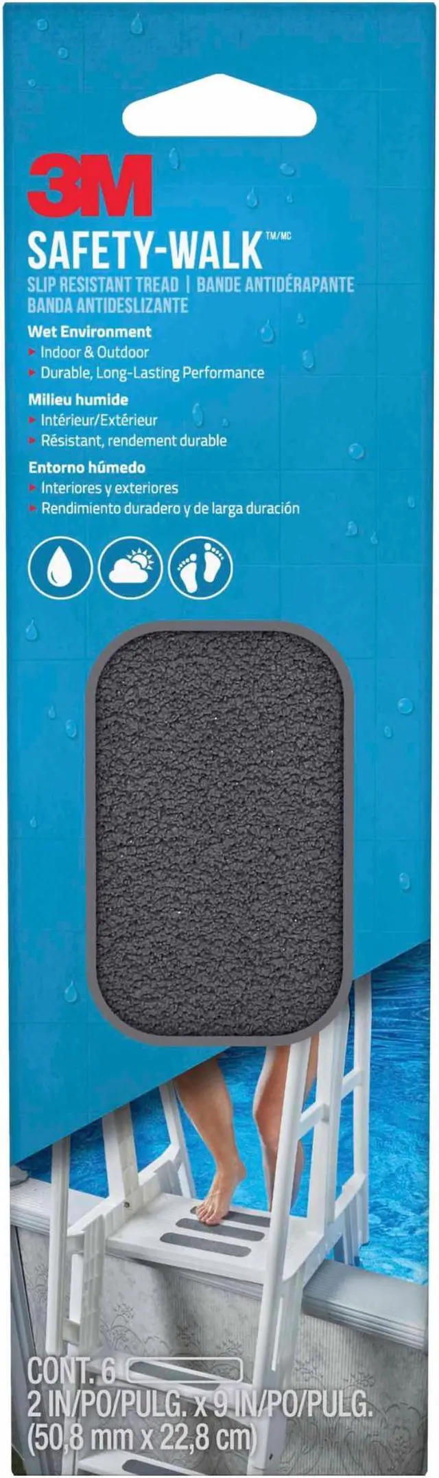 Alt view image 2 of 3 - 3M Safety-Walk Gray Indoor/Outdoor Tread 2-in by 9-in Strip, 6-Strips, 7648NA