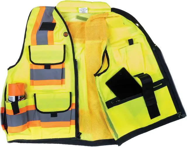 Alt view image 3 of 4 - SitePro 23-750-FL-2X   Premium Surveyors Vest, Flo-Lime Class 2