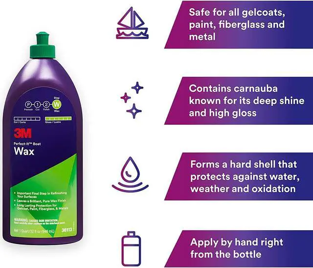 Alt view image 9 of 13 - 3M Perfect-It Boat Wax, 36113, 1 Quart, Contains Carnauba Wax, Protects against Weather and Oxidation, For Boats and RVs