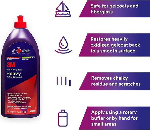 Alt view image 6 of 8 - 3M Perfect-It Gelcoat Heavy Cutting Compound, 36102, 1 Quart, Fiberglass Oxidation Remover for Boats and RVs