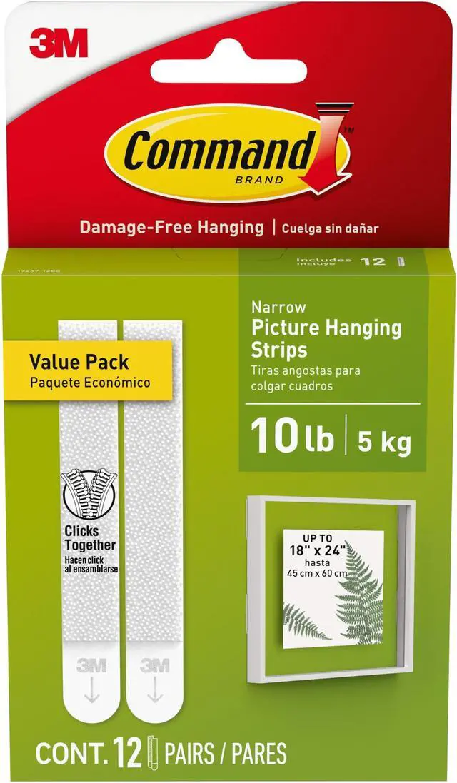 Alt view image 8 of 10 - Command Narrow Picture Hanging Strips Value Pack White 12 Pairs of Strips/Pack (17207-12ES)