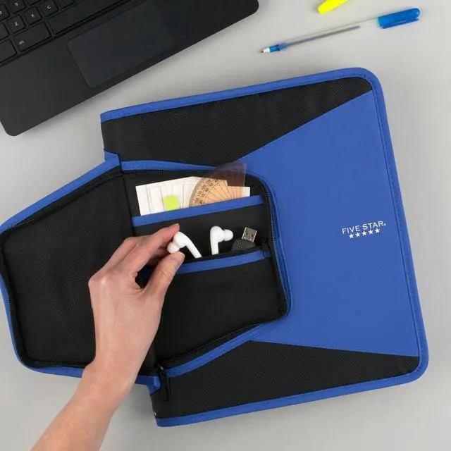 Alt view image 7 of 7 - Five Star 1-1/2 inch Zipper Binder: 3-pocket file (Blue, Black & Yellow) 28012-BBY