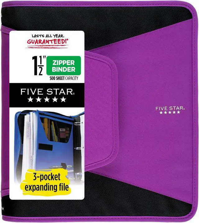 Alt view image 2 of 7 - Five Star 1-1/2 inch Zipper Binder [500 Sheet Capacity]: 3-pocket file (Blue)