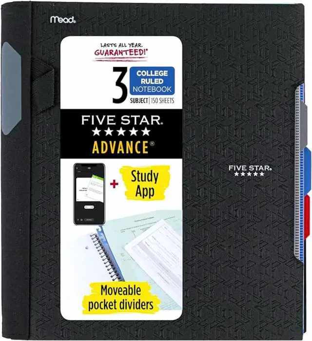 Main image of Five Star Advance 3-Subject Spiral Guard Notebook: 8-1/2 in. x 11 in. (Black)
