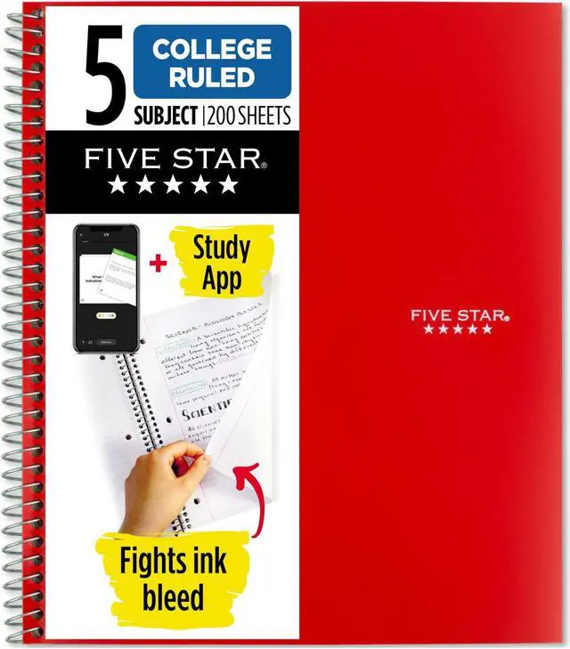 Alt view image 2 of 7 - Five Star 5-Subject Spiral Notebook [College Ruled]: 8 in. x 0.319 yds. (Black)
