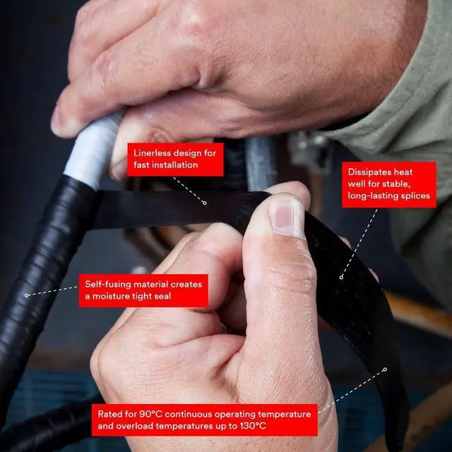 Alt view image 3 of 7 - 3M Scotch Linerless Rubber Splicing Tape (130C): 4 in. x 30 ft. (Black)