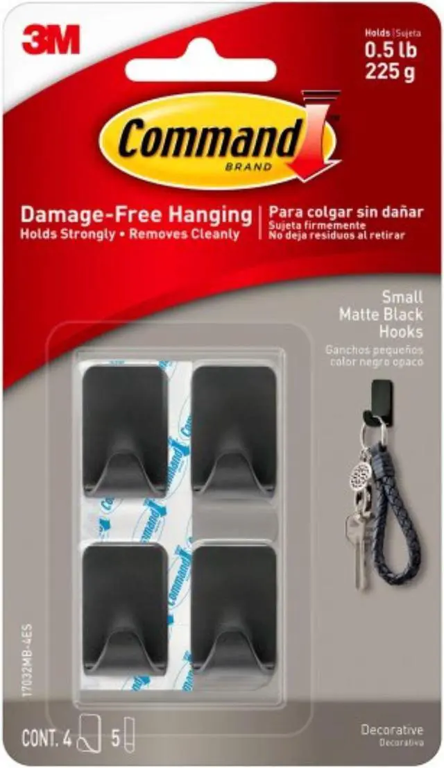Main image of Command Small Metallic Hooks [Removable]: small / 4-pack (Matte Black)