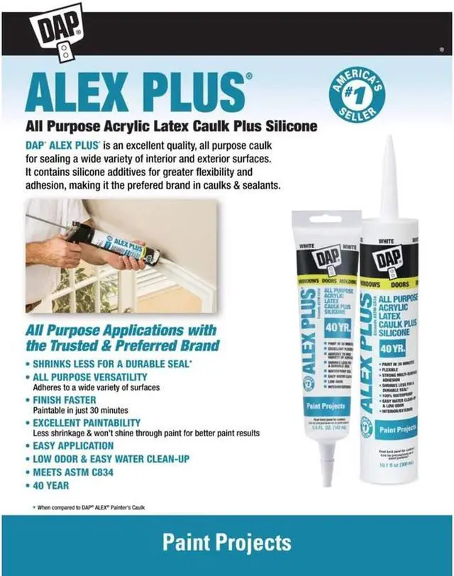 Alt view image 5 of 11 - Dap 18128 Alex Plus Acrylic Latex Caulk Plus Silicone 5.5-Ounce