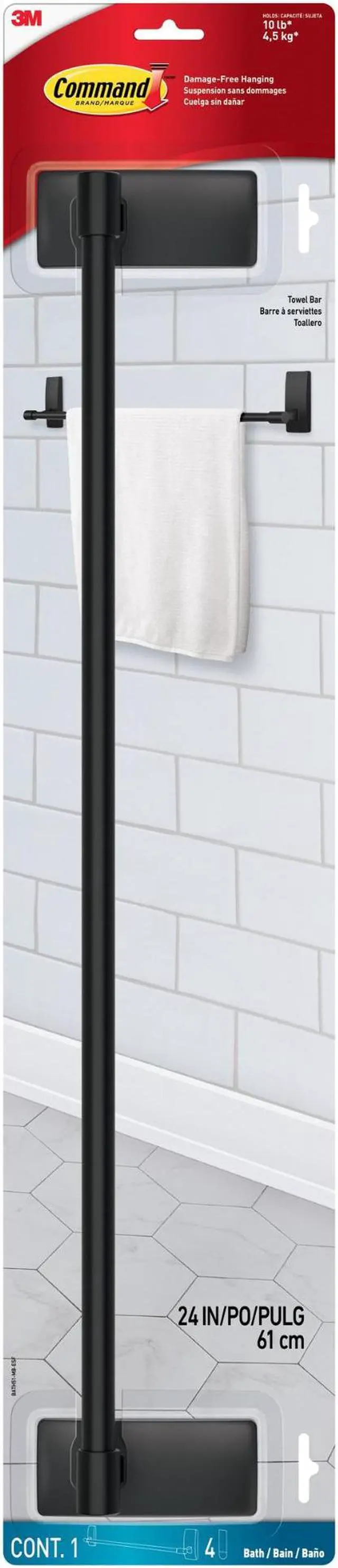 Alt view image 2 of 7 - Command Bath Towel Bar [Removable]: 24 in. width (Satin Nickel) *4 strips