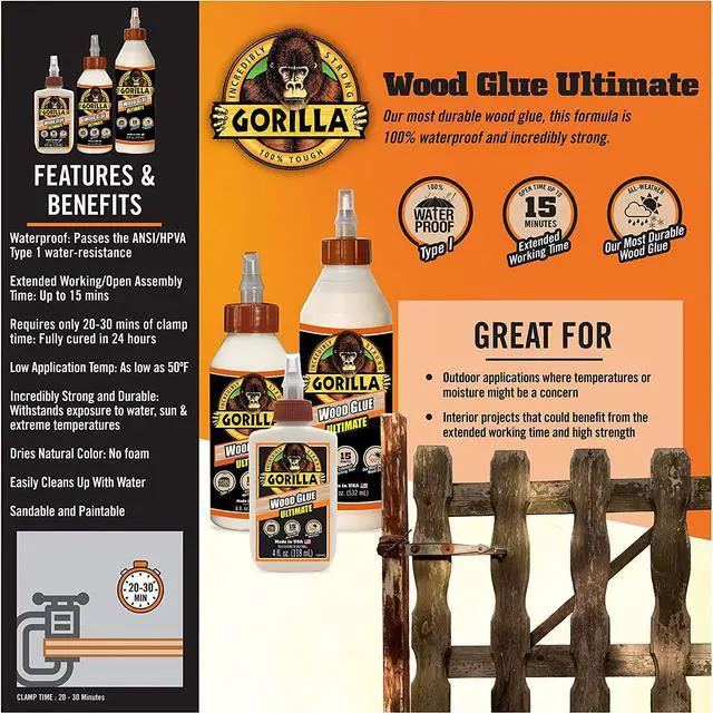 Alt view image 3 of 7 - Gorilla Wood Glue Ultimate: 4 oz. bottle (White)
