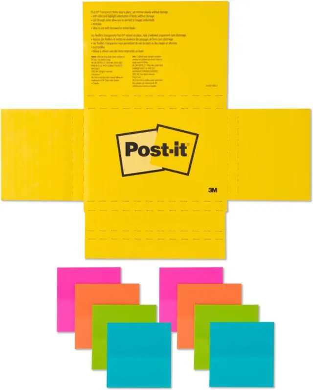 Main image of Post-it Transparent Sticky Notes: 2-7/8 in. width / Transparent (4 Colors) *36-sheets per pad / 8-pack