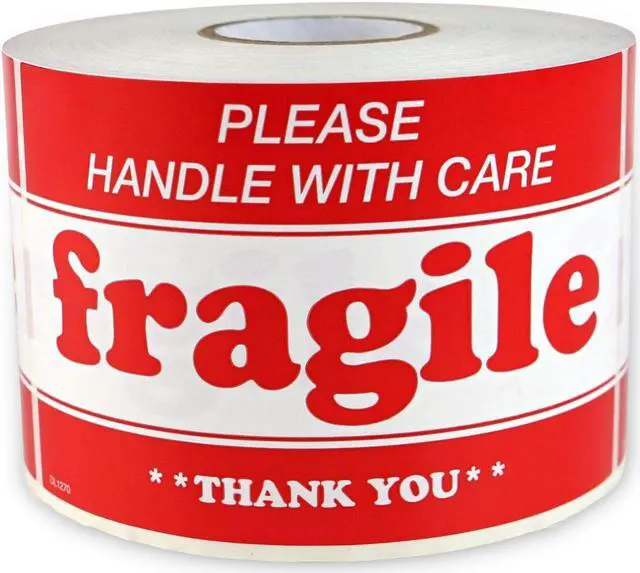 Main image of FindTape Fragile Labels [Manufactured in USA]: 3 in. x 5 in. (White with Red "FRAGILE HANDLE WITH CARE" printing) *500-labels