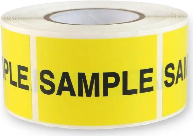 Main image of FindTape Production & Quality Control Labels [Manufactured in USA]: 1-3/8 in. x 2 in. (Yellow with Black "SAMPLE" printing) *500-labels