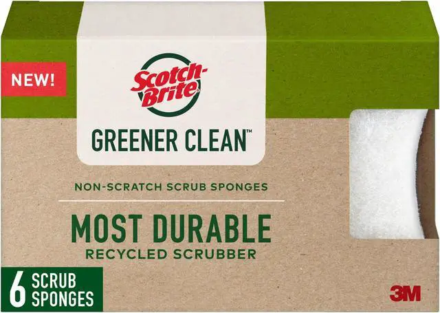 Main image of Scotch-Brite Greener Clean Non-Scratch Scrub Sponge: 3.3 in. x 2.6 in. x 0.7 in. / 6-pack (White)