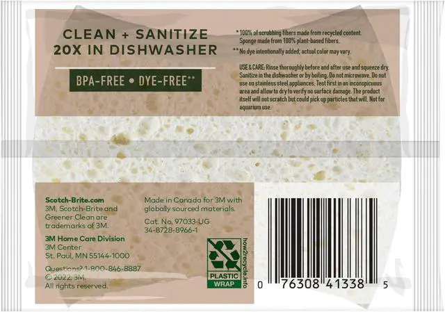 Alt view image 3 of 7 - Scotch-Brite Greener Clean Non-Scratch Scrub Sponge: 3.3 in. x 2.6 in. x 0.7 in. / 6-pack (White)