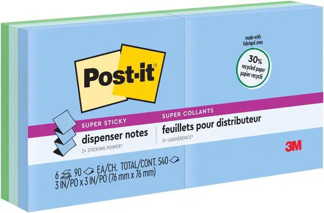 Alt view image 18 of 20 - Post-it Pop-up Recycled Notes in Bora Bora Colors 3 x 3 90-Sheet 6/Pack R3306SST
