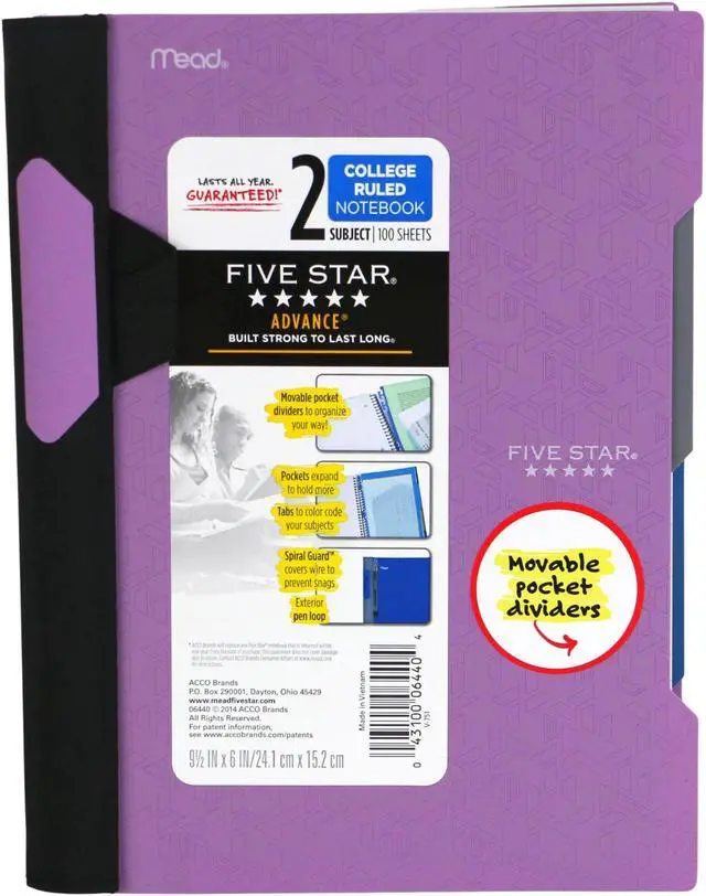 Main image of Five Star Advance Small 2-Subject Spiral Guard Notebook [College Ruled]: 6 in. x 9-1/2 in. (Amethyst) - OEM