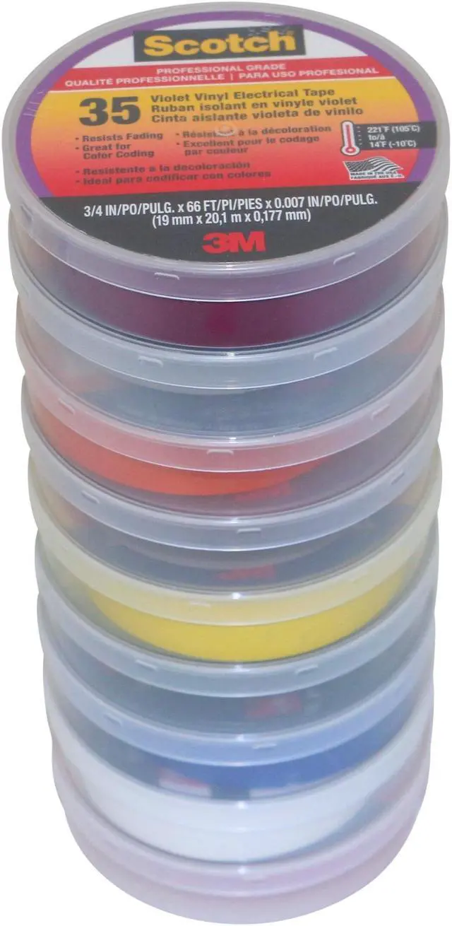 Main image of Scotch Electrical Tape Rainbow Pack: 3/4 in. x 66 ft. (Rainbow Pack Colors) *9 rolls [9 rolls/pack]